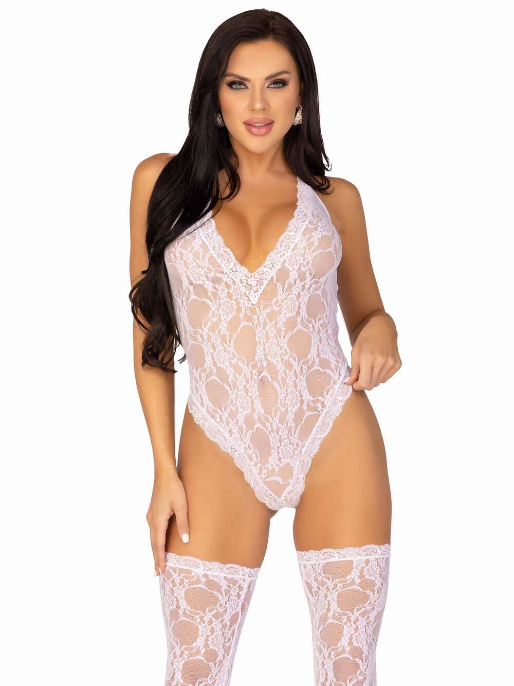 leg Avenue - Sweet Romance Lace Teddy & Stockings Set - WHITE